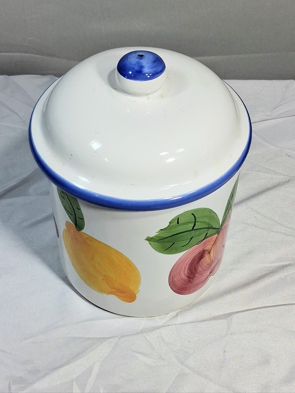 Certified International 6" Hand-painted Fruit Design w/ Cobalt Accents Canister